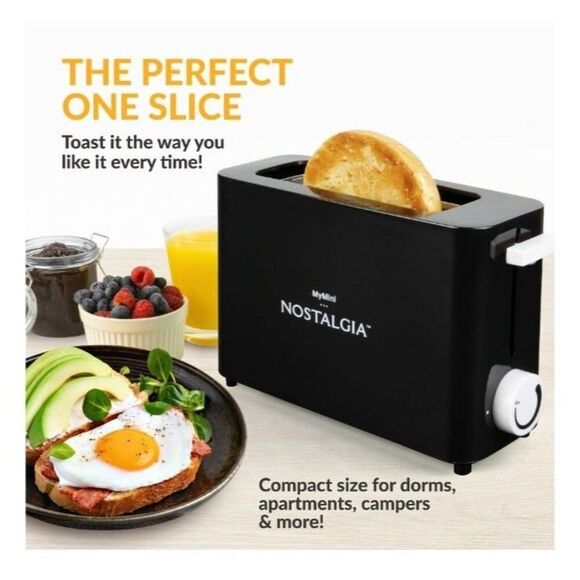 MyMini Single Slice Toaster, Black - Picture 3 of 5